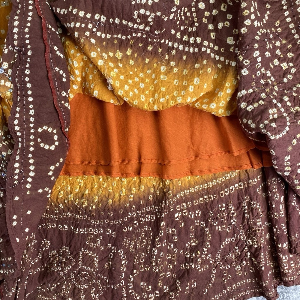Vtg Y2K Skirt Womens Sz S Brown Orange Embellished Maxi Full Gypsy Boho Sequins - Picture 3 of 11